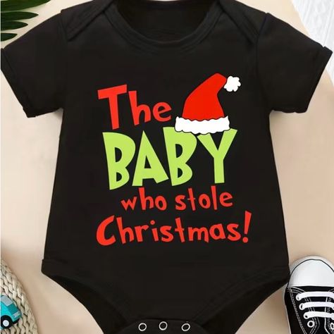 The Baby Who Stole Christmas Funny Black Onesie ~ 6-9 Months Baby Onsies Ideas Funny, Baby Christmas Shirts, The Baby Who Stole Christmas, Baby Who Stole Christmas, Grinch Baby, Cricket Designs, Baby Christmas Onesie, Santa Onesie, Baby Christmas Shirt