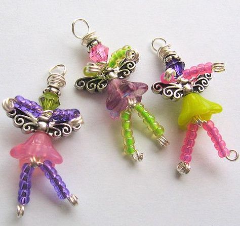 Garden Fairy Charms | Just finished these little cuties up l… | Flickr Beaded Dolls, Beaded Fairy, Angel Charms, Native Crafts, Beaded Angels, Earrings Patterns, Fairy Charms, Fairy Crafts, Fairy Jewelry