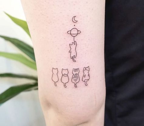 Minimalist Tattoo Cat, Cat Space Tattoo, Tattoo Ideas Space, Space Cat Tattoo, Minimalist Cat Tattoo, Tattoo Ideas Minimalist, Cat Tattoo Ideas, Space Tattoos, Cat Tattoo Simple