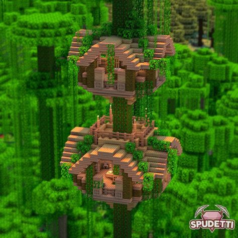 Minecraft Jungle House, Minecraft Treehouses, Jungle Treehouse, Minecraft Tree, Case Minecraft, Minecraft Decoration, Rumah Minecraft Sederhana, Minecraft Structures, Bangunan Minecraft