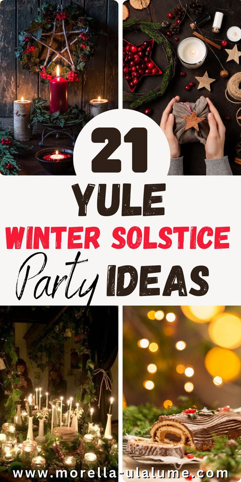 Celebrate the Winter Solstice with these 11 inspiring ideas for Yule! 🌲 Dive into Yule traditions and discover the meaning behind this ancient pagan celebration. From creating a Yule altar and decorating a Yule tree to crafting your own Yule wreath and ornaments, embrace the dark Christmas aesthetic with beautiful Yule decorations. Click to explore Yule crafts, rituals, and ways to honor the season with a traditional Yule log and more! Winter Solstice Gathering, Solstice Celebration Winter, Yule Log Traditional Winter Solstice, 12 Days Of Yule Activities, Celebrating Yule Winter Solstice, Yule Log Ideas, Winter Solstice Wedding Ideas, Solstice Party Winter, Ways To Celebrate Yule