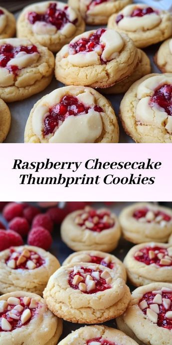 Raspberry Cheesecake Thumbprint Cookies #RaspberrySwirlCheesecakeCookies #Baking #Cookies #Dessert #Cheesecake #Recipe Cheesecake Thumbprint Cookies, Raspberry Cheesecake Bites, Cozy Baking, Raspberry Thumbprint Cookies, Dessert Cheesecake, Cream Cheese Appetizer, Bar Desserts, Thumbprint Cookies Recipe, Raspberry Cookies