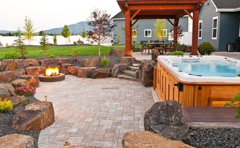 Patio With Hot Tub And Fire Pit – Patio Hot Tub Design And Installation In Spokane & Coeur D’Alene - davidreed.co Patio Hot Tub Fire Pit, Outdoor Kitchen Patio With Hot Tub, Patio With Hot Tub And Fire Pit Back Yard, Outdoor Patio With Hot Tub And Fire Pit, Backyard Design With Hot Tub And Fire Pit, Backyard With Fire Pit And Hot Tub, Patio With Fire Pit And Hot Tub, Backyard With Jacuzzi And Fire Pit, Hot Tub Hardscaping