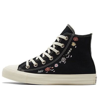 The Converse Chuck Taylor All Star High 'Embroidered Floral Black' is a timeless classic with an iconic silhouette. This sneaker is perfect for expressing your individual style and personality. The rubber sole provides comfort and durability, while the embroidered floral design adds a unique touch. This shoe is perfect for any activity, from everyday errands to nights out. The Chuck Taylor All Star series has been a symbol of self-expression and originality since 1917, connecting countless celebrities and icons to music, art, fashion and creativity. Show off your style with the Converse Chuck Taylor All Star High 'Embroidered Floral Black'. (SNKR/Women's/High Top/Embroidery) Converse Platform Black, Converse Embroidery, Black Chucks, Embroidered Converse, Converse Platform, Top Embroidery, Custom Converse, All Stars Converse, Xmas List