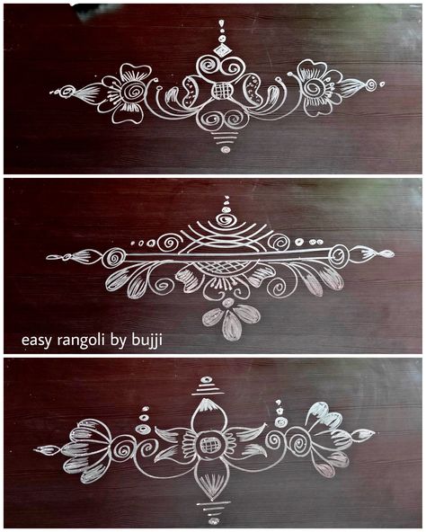 Line Alpona Design, Kadapa Designs, Pongal Kolam Design, Muggu Borders, Simple Border Designs, Border Kolam, Daily Muggulu, Pongal Kolam, Free Hand Designs