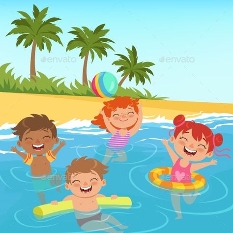 Background Illustrations of Happy Kids in Pool #Illustrations, #Background, #Happy, #Pool Kids In Pool, Summer Water Activities, Swimming Cartoon, Pool Drawing, Duck And Ducklings, Party Cartoon, Cute Ducklings, Kids Background, Summer Illustration