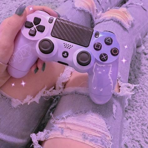 Games Asthetic Picture, Joystick Aesthetic, Aesthetic Controller, Gamer Boys Aesthetic, Ps4 Controller Custom, Purple Games, Adopt Idea, Custom Consoles, Video Game Room Design