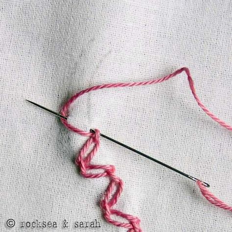 Cable Chain Stitch, Chain Embroidery, Chain Stitch Embroidery, Basic Embroidery Stitches, Embroidery Hand, Hand Embroidery Tutorial, Embroidery Tutorial, Embroidery Stitches Tutorial, Pola Sulam