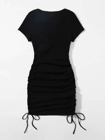 Black Drawstring Dress, Shein Bodycon Dress, Shein Clothing, Dresses Shein, Trendy Shirt Designs, Fashion Corner, Drawstring Dresses, Dresses Trendy, Shein Dress