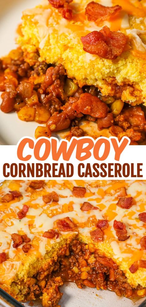 Cheesy Cowboy Casserole, Ground Beef Cowboy Casserole, Bake Bean Casserole, Jiffy Recipes Casseroles, Cowboy Casserole Cornbread Baked Beans, Corn Muffin Casserole Jiffy Cornbread, Spicy Cornbread Casserole, Frito Cornbread Casserole, Cornbread Bake Casserole