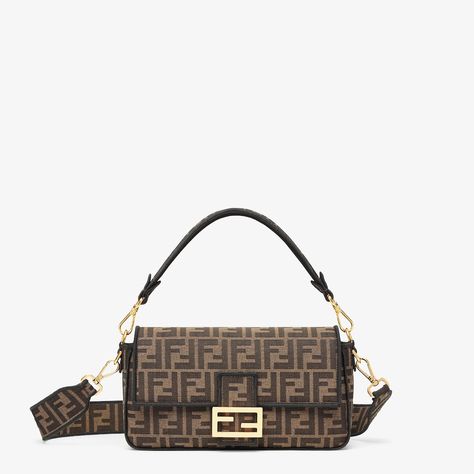 Baguette - Jacquard FF fabric bag | Fendi Neverfull Louis Vuitton, Fendi Baguette Bag, Fendi Logo Design, Fendi Store, It Bag, Fendi Logo, Kaia Gerber, Fendi Baguette, Baguette Bag