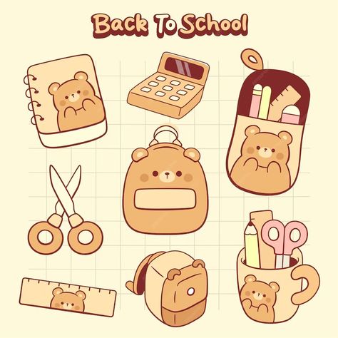 Premium Vector | Set of Hand drawn stationary school elements collection Bear Stationary, School Elements, Hello Kitty Book, Desk Stickers, Dolls Printable, Sticker Design Inspiration, Kawaii Clipart, Stationary Items, Architecture Drawing Art