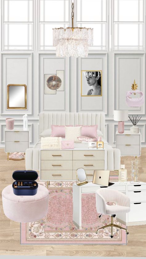 #room #roominspo #stockholm #creamcolor #pink #white #roomidea White Room Decor, Luxury Room Bedroom, Pink Bedroom Decor, College Apartment Decor, Preppy Room Decor, Preppy Room, Redecorate Bedroom, Room Planning, Room Design Bedroom