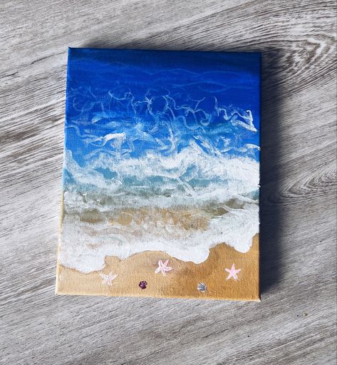 Beach Waves Acrylic Painting, Shore Painting, Beach Sand Art, Starfish Painting, Sketch Instagram, Crafts 2023, Sand Drawing, Salt Painting, Painting Reference