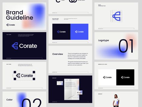 Corate | Brand Book by Oleg Coada on Dribbble Brand Identity Design Style Guides, Brand Book Layout, Book Logo Design, Brand Book Design, Brand Guidelines Design, Mises En Page Design Graphique, Brand Identity Guidelines, Book Design Inspiration, Construction Branding