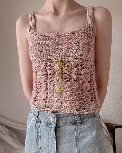 Asagao To Kase San, Knitted Stuff, Summer Knitwear, Crochet Lace Top, Summer Weather, Flower Lace, Babydoll Top, Morning Glory, Ribbon Tie