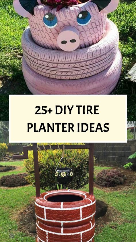 Elevate your garden decor with creative DIY tire planter ideas! Repurpose old tires into charming animal-shaped or stackable planters or build a whimsical fairy garden. These unique planters will not only showcase your plants beautifully but also enhance the charm of your outdoor space. Unleash your creativity and craft a vibrant and adorable garden that reflects your personal style. Embrace these fun projects and add a touch of uniqueness to your gardening routine! Clay Ideas Air Dry, Garden Ideas Using Old Tires, Old Tire Planters, Unusual Garden Planters, Repurposed Tires Diy Projects, Dry Clay Ideas, Air Dry Clay Ideas, Tired Animals, Repurposed Tire