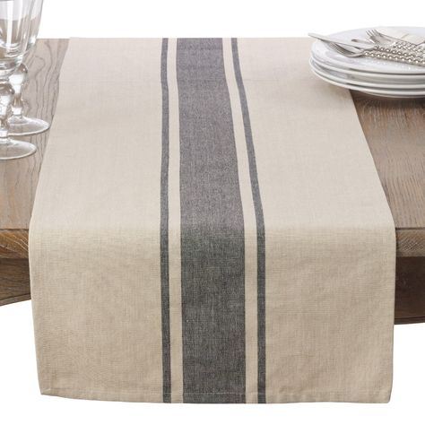 Farmhouse Table, Farmhouse Table Runners, Table Runner Size, Striped Table Runner, Striped Table, Table Runner And Placemats, Linen Table Runner, Gracie Oaks, Rustic Style