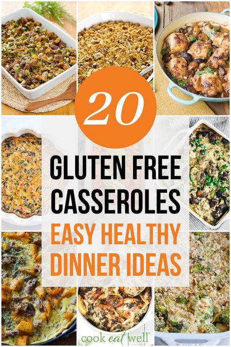 Looking for an easy and delicious and healthy comfort food recipe? These gluten-free casseroles have you covered. From creamy to crunchy and main dishes to vegetable sides to one-pot wonders, the whole family will love these easy meals. From meat to vegetables and from breakfast to dinner, you'll find easy-to-make meals and ways to meal prep these recipes for time saving ways to get dinner on the table in record time. Gluten And Dairy Free Recipes For Dinner Casserole, Gluten Free Recipes One Pot, Gluten Free Vegetable Casseroles, Gluten Free Dorm Meals, Quick And Easy Gluten Free Dinner Ideas, Easy Gluten Free Casseroles, One Pot Gluten Free Meals, Gluten Free Whole Food Recipes, Gluten Free Casserole Recipes For Dinner