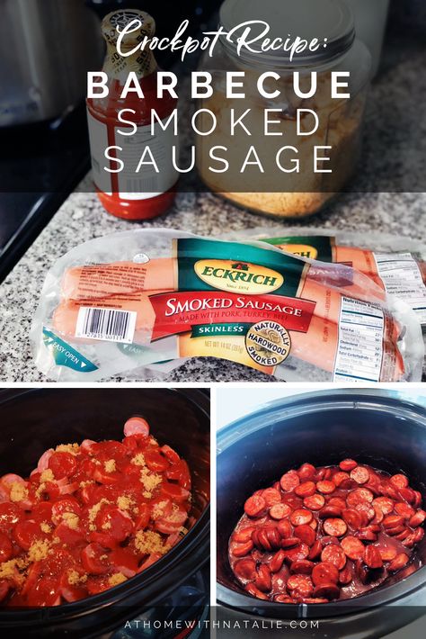 AD Quick and easy dinner option on the blog. Crockpot Barbecue Smoked Sausage! I used @EckrichMeats Smoked Sausage because it’s pairs nicely with whatever’s handy in your pantry so it’s always something we throw in our grocery cart! So many meal options you can make with it and they all are fast. One of my favorite parts about this crockpot recipe is how amazing my house smells all afternoon! Head to the blog for all the details! Smoked Sausage In The Crockpot, Chicken And Smoked Sausage Crockpot Recipes, Turkey Smoked Sausage Appetizer, Sausage And Bbq Sauce Crock Pot, Crockpot Bbq Smoked Sausage, Smoked Sausage Slow Cooker, Maple Sausage Crockpot Recipes, Bbq Keilbasa Recipes Crockpot, Sauce For Smoked Sausage