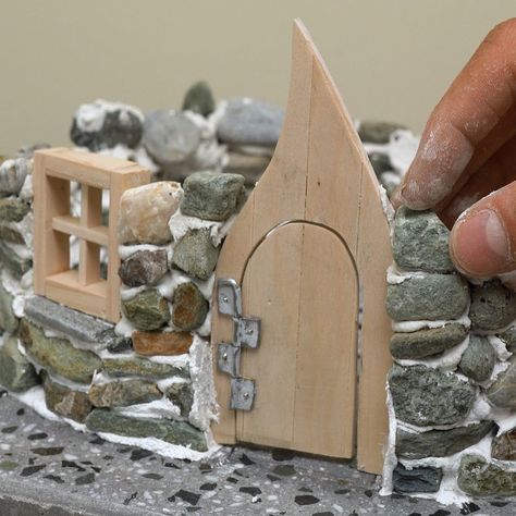 Diy Stone Cottage, Concrete Fairy House Diy, Fairy Garden Crafts Diy, Building A Cottage, Rock Building, Fairy Dollhouse, Fairy Tree Houses, Fairy House Crafts, Fairy House Diy