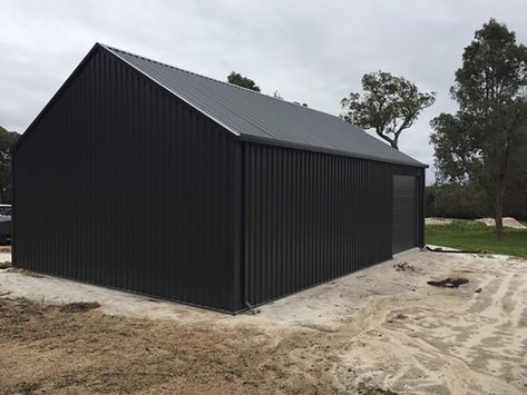 Sheds Busselton WA | Sheds Down South Shed Black, Industrial Sheds, Levis Shop, Black Houses, Welding Shop, Steel Sheds, Shed Home, Mechanic Shop, Garage Gym