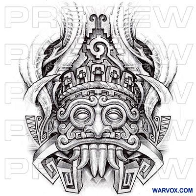 Aztec God Tlaloc Tattoo, Aztec Demon Tattoo, Aztec Rain God Tattoo, Aztec Rain God, Aztec Face Tattoo, Aztec Throat Tattoo, Aztec Corn Tattoo, Aztec Sun God Tattoo, Aztec God Tattoo For Men