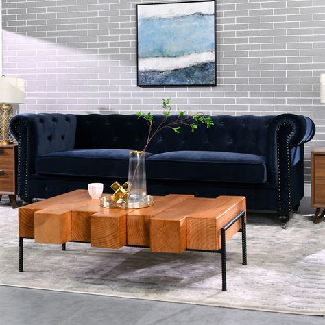 Discover the sophisticated vintage Winston Tufted Rolled-Arm Chesterfield Sofa. This classic couch looks amazing in dark navy blue performance velvet fabric and is perfect for any mid-century modern or Victorian living room. Blue Tufted Sofa, Navy Blue Couches, Classic Couch, Chesterfield Living Room, Tufted Chesterfield Sofa, Velvet Chesterfield Sofa, Victorian Living Room, Blue Couches, Mid Century Modern Living Room