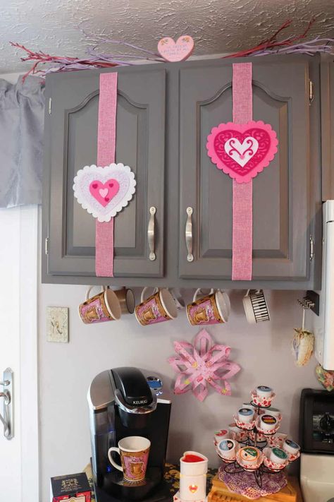 Kitchen Cupboard Valentine Decor – B4 and Afters Candle Wax Warmer, Diy Valentine's Day Decorations, Diy Valentines Decorations, Valentine Decor, My Funny Valentine, Kitchen Cupboard, Coffee Station, Sweet Valentine, Paper Hearts