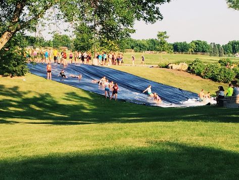 Homemade Water Slide, Slip And Slide Kickball, Homemade Slip And Slide, Quarantine Party, Slip N Slide, Summer To Do List, Outdoor Play Area, Family Party Games, Family Fun Night