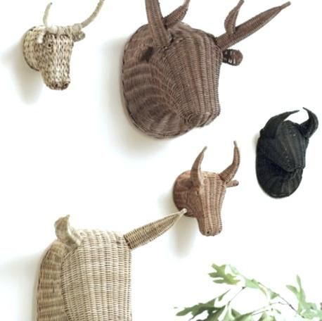 The only kind of horned animals we should mount on our walls !! Casper Bed, Trophy Art, Animal Head Decor, Wicker Bedroom, Wicker Shelf, Painted Wicker, Bull Head, Wicker Table, Wicker Decor