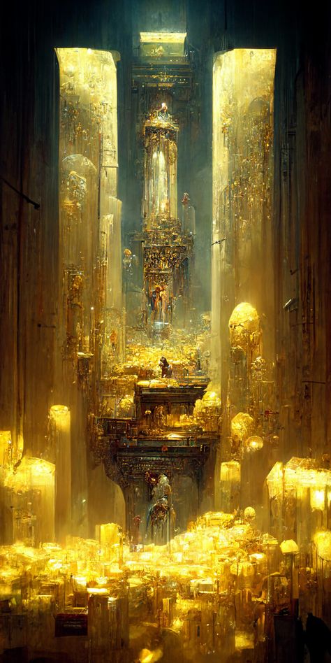 ArtStation - Guardians of the golden vault Apocalypse Landscape, Gold Vault, The Art Showcase, Surealism Art, Chinese Artwork, Art Showcase, Spaceship Art, Magic Aesthetic, Art Gallery Wallpaper