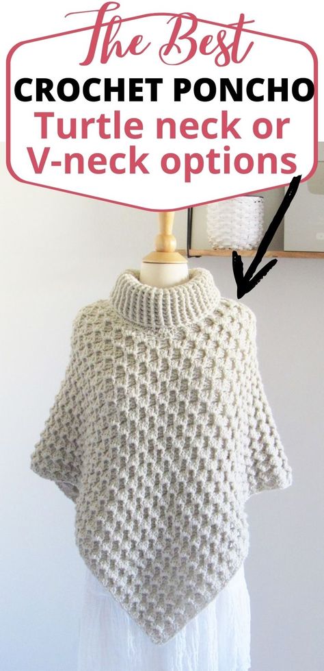 Caron Cakes Crochet, Crochet Poncho With Sleeves, Crochet Poncho Patterns Easy, Col Crochet, Poncho Au Crochet, Crochet Poncho Free Pattern, Poncho Crochet, Turtleneck Poncho, Crochet Poncho Patterns