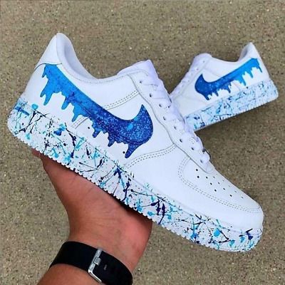 ad eBay - Nike Air Force 1 Custom Hand Painted White Shoes 'Blue Gradient Drip Splatter' - Buy Now, click the link (eBay) Nike Shoes Women Fashion, Buty Marki Nike, Pretty Sneakers, Custom Sneakers Diy, Air Force 1 Sneakers, Boty Nike, Nike Air Force 1 Custom, Custom Shoes Diy, Nike Shoes Air Force