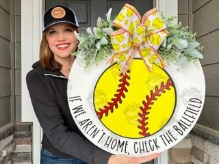 SweetieSignCompany - Etsy Softball Door Hanger, Softball Decor, Softball Wreath, Softball Sign, Softball Decorations, Windsor Colorado, Shot Caller, Door Hanger Bow, Softball Stuff