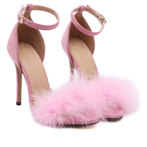 Amazon.com | MMJULY Women's Open Toe Ankle Strap Fluffy Feather Stiletto High Heel Dress Sandal | Heeled Sandals Feather Sandals, Autumn Shoes Women, Fur Heels, High Heel Dress, Pink High Heels, Jimmy Choo Heels, Heels Fashion, Super High Heels, Pink Heels