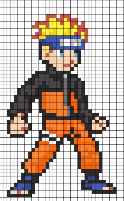 Naruto Pixel Art Grid, Pixel Art Templates Anime, Easy Pixel Art Anime, Anime Pixel Art Grid Easy, Pixel Art Anime Easy, Pixel Drawing Anime, Pixel Art Pattern Anime, Pixel Art Dragon Ball, Pixel Art Hard