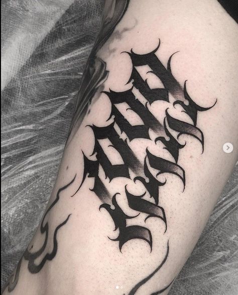 Gothic Lettering Stomach Tattoo, Gothic Tattoo Lettering, Gothic Text Tattoo, Dark Calligraphy Tattoo, Gothic Lettering Tattoo, Fill In Tattoo Ideas Sleeve, 2001 Tattoo, Dark Lettering Tattoo, 1999 Tattoo