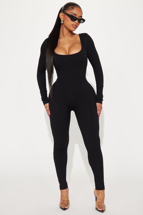 Available In Black And Mocha. Jumpsuit Long Sleeve Square Neck Padded Back Lace Up Legging Stretch Shell: 92% Cotton 8% Spandex Lining: 72% Nylon 28% Spandex Imported | Ava Shapewear Jumpsuit in Black size Large by Fashion Nova Fashion Nova Romper, Jumpsuit Long Sleeve, Jumpsuit Long, Lace Up Leggings, Stylish Women Fashion, Romper Outfit, Jumpsuit Black, Long Jumpsuits, Jumpsuit Fashion