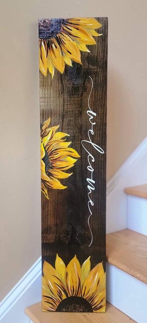 Fall Wooden Signs, Barn Wood Art, Porch Leaners, Plank Art, Porch Life, Creative Thoughts, Pizza Pans, Porch Decorations, Sunflower Wall Art