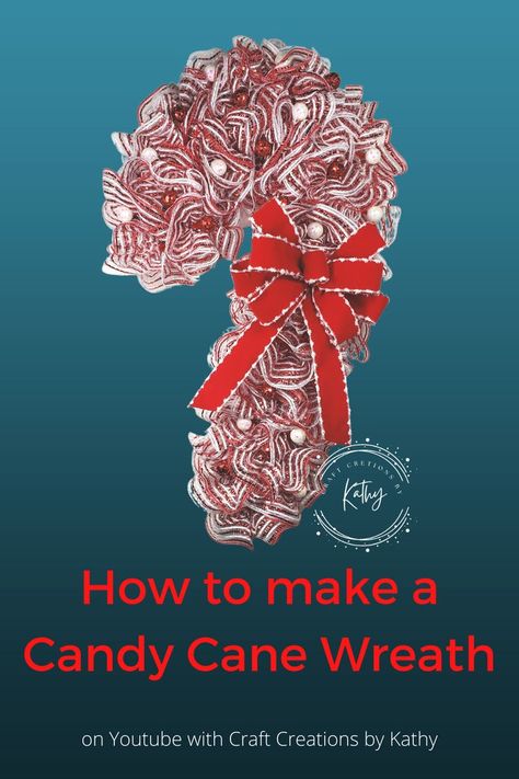 Kathy will give you step by step instructions on her YouTube channel on how to make a Mesh Candy Cane Wreath. Dollar Tree Candy Cane, Candy Cane Wreath Tutorial, Candy Cane Wreath Diy, Diy Candy Cane, Decorative Mesh Wreaths, Diy Deco Mesh Wreath, Making Mesh Wreaths, Candy Cane Crafts, Deco Mesh Wreaths Tutorials