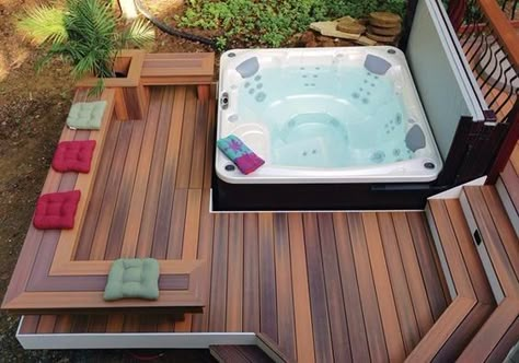 Stunning Outdoor Hot Tub Deck Designs Hot Tub Plans, Whirlpool Deck, Hot Tub Deck Design, Hot Tub Landscaping, Deck Piscina, Hot Tub Designs, Hot Tub Patio, Hot Tub Gazebo, Relaxing Backyard