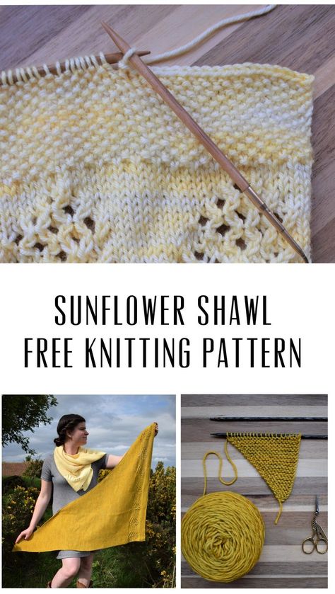 Knit Shawl Free Pattern, Sunflower Shawl, Knit Sunflower, Shawl Free Pattern, Knitting Clothes Patterns, Shawl Crochet, Free Pdf Pattern, Knit Shawl, Crochet Sunflower