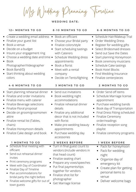 Trying to plan your own wedding but have no idea where to start? This customizable wedding planning task timeline breaks down what you should be doing each month leading up to your wedding day! Once purchased, you can customize to your specific wedding date based on the details provided in the template! This will save you tons of money on a wedding planner and it will help take the stress out of planning your big day! Paying For A Wedding On Your Own, Wedding When To Do What, How To Plan A Wedding In A Year, Tips For Planning A Wedding, Wedding Checklist Timeline Detailed, How To Plan A Wedding In 3 Months, Wedding Preparation Timeline, Best Months To Get Married, Wedding 101