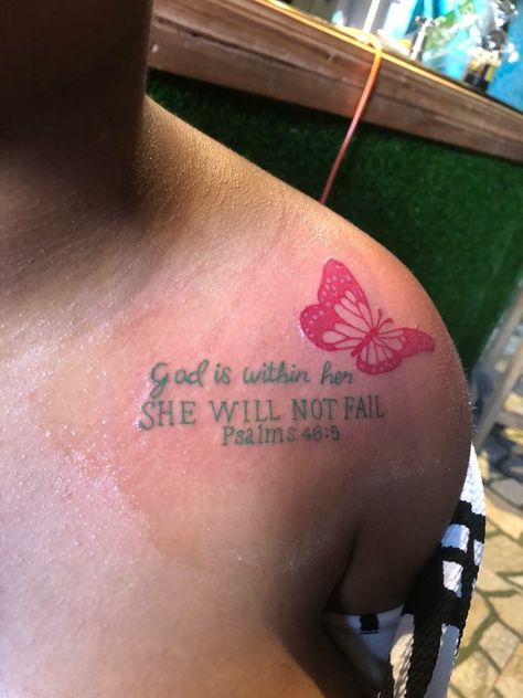 Cute Small Bible Verse Tattoos, God Is With Her Tattoo, God Is Within Her She Cannot Fail Tattoo, Tattoo Ideas Female Meaningful God, Best First Tattoos, God Like Tattoos, God Is Within Her She Will Not Fail Tat Arm, She Will Not Fail God Is Within Her Tatto, God Verses Tattoos