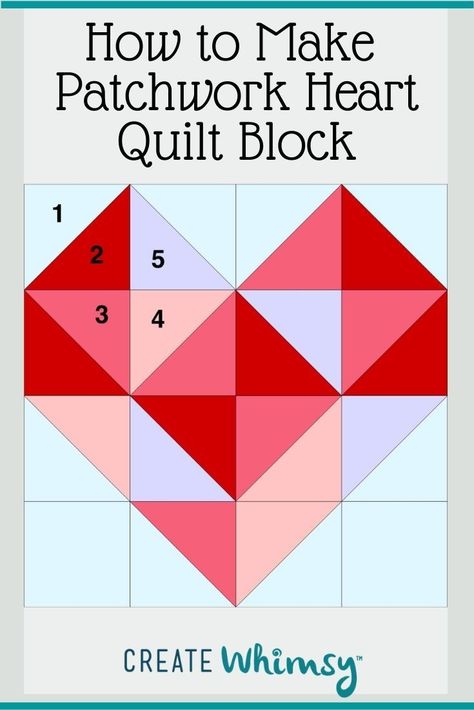 Learn how to make this simple heart quilt block pattern using only squares and half square triangles, perfect for beginners who want to practice patchwork and half square triangles. Heart Quilt Pattern Easy, Heart Quilt Square, Quilt Patterns With Hearts, Heart Blocks Made Easy, Valentine Quilt Patterns Free, Heart Quilt Blocks Free Pattern, Scrabble Quilt, Heart Quilt Blocks, Quilt Cake