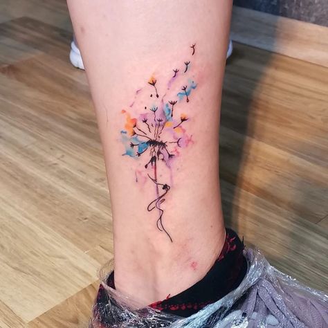 Dandelion Tattoos: 30+ Examples, Meaning and Top Drawings - 100 Tattoos Colourful Dandelion Tattoo, Blowing Dandelion Tattoo, Watercolor Dandelion Tattoo, Dandelion Tattoo Meaning, Dandelion Tattoos, Dandelion Color, Dandelion Tattoo Design, Barcode Tattoo, Colour Tattoo For Women