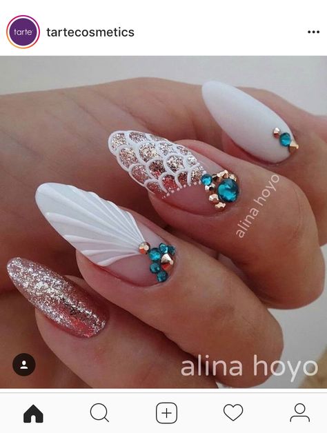 Vacation Nail Art, Shellac Nail Designs, Jazz Hands, Nail Art Designs Summer, Nails Design With Rhinestones, Nail Pictures, Mermaid Nails, Super Nails, Vacation Nails