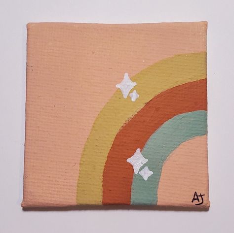 Boho rainbow painting Boho Rainbow Painting, Mini Tela, Canvas Art Painting Abstract, Cute Easy Paintings, Mini Toile, Peach Background, Rainbow Painting, Canvas Drawing, Small Canvas Paintings