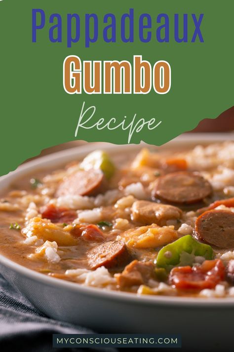 Gumbo with shrimp and sausage Pappadeaux Gumbo Recipe, Gumbo Recipe Authentic, Homemade Roux For Gumbo, Gumbo Recipe No Seafood, Gumbo File Powder Recipe, No Roux Gumbo, Pappadeaux Recipe, Gumbo File, Cajun Gumbo